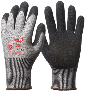 1CRHB09 Manusa EUROCUT 5 gri, rezistenta la taiere, pe palma latex krepp negru 9 Euro Protection