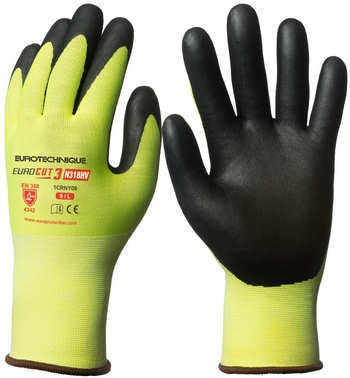 1CRNY08 Manusa EUROCUT 3 galbena, rezistenta la taiere, pe palma spuma micro nitril negru 8 Euro Protection